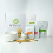 [Matcha Maiden] Ultimat-cha Bundle. 70g Organic Japanese Matcha Powder, 28g Light My Fire Blend, 28g Fly Me To The Immune Blend, Bamboo Spoon,Scoop & Whisk, Ceramic Bowl, 100g Matcha White Chocolate