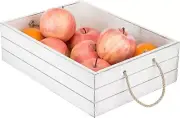 Vintage Whitewashed Wood Storage Display Crate Tray with Rope Handles