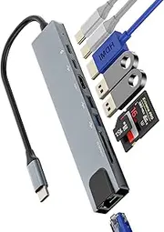 USB C to HDMI Ethernet USB A Type-c TF SD Card Reader Hub(8in1)Dual Monitor for TV Display Dongle Adapter Docking Station Laptop Extender Surface Dell HP Accessories Thunderbolt Charger Splitter Cable