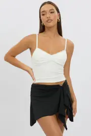 White Mesh Singlet Top Lace Insert - Size 8, Women's Singlet