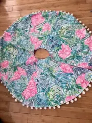 LILLY PULITZER Pink Green Blue Pom Pom Bohemian Queen Christmas TREE SKIRT New
