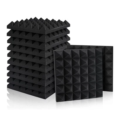 12 Pack Black Foam Acoustic Panels Sound Absorption For Studio And Home