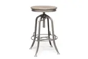 Height Adjustable Swivel Bar Stool with Oak Wood Top in Grey Finish (Industrial Style)