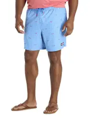 vineyard vines Big & Tall Flag Whale Swim Trunks in Gingham Tide Blue at Nordstrom, Size Xlt