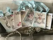 VICTORIAN Shabby Enchanted Gift Tags Crown Pink Roses Bird Cherub 8