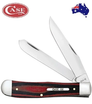CASE - MADE IN USA - TRAPPER RED/BLACK MICARTA POCKET FOLDING KNIFE STOCKMAN