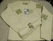 Happy Holidays Girl's Sweater & Headband Size L 14 NEW Light Green Snowflakes