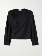 [BEARE PARK] BEARE PARK - Gathered Wool Wrap Top - Black - UK 6 UK 6 Black