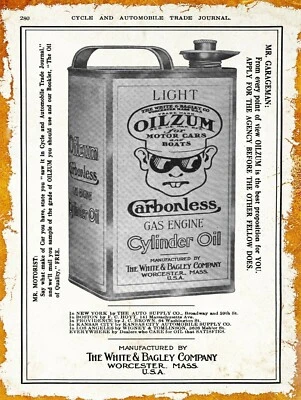 1910 White & Bagley Oilzum Motor Oil NEW Metal Sign: 12 x 16" & Free Shipping