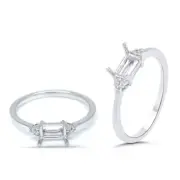 Ring Semi Mount Emerald Cut 6x4mm In 14k White Gold With Diamond Accents (39967)