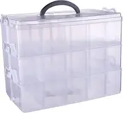 Stackable 3-Tier 30 Grids Clear Arts & Crafts Supplies Plastic Storage Container Large with Adjustable Partitions for Sewing Embroidery Accessories, Jewelry, Nail & Beauty Supplies, Beads, Coins