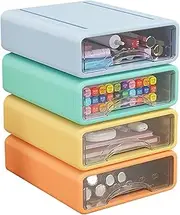 4-Pack Stackable Desktop Storage Boxes, Drawer Desk Organizer, Clear Plastic Stacking Drawers, for Office & Home, 30 x 25 x 17cm (Blue/Green/Orange/Yellow)