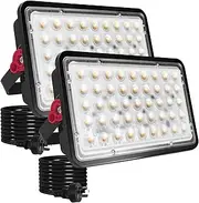 2 Pack 100W LED Flood Light 3000K Warm White, Outside Flood Light, Plug in Floodlight, 10000LM Super Bright Outdoor Security Lights, IP66 Waterproof Floodlights for Yard, Garage, Garden, Lawn