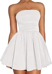 [DAAWENXI] Women's Sexy Strapless Mini Dress Sequin Ruched Bow Graduation Party Prom Short Dresses