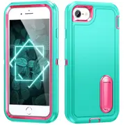 MCC Shockproof iPhone SE 2022 3rd Gen Case Cover Heavy Duty w/ Stand Apple [Light Blue+Magenta]