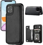 JOYAKI iPhone 11 Wallet Case with Card Holder,Premium PU Leather Kickstand Card Slots Case with a Free Screan Protector,Double Magnetic Clasp and Durable Shockproof Cover for iPhone11(6.1")-Black