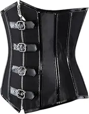 [Hengzhifeng] Steampunk Underbust Corset Women Faux Leather Halloween Bustier Top