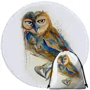 Art Drawing Sophisticated Owl Round Beach Towel