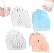 4 pairs of five hole honeycomb front pads with big toe outward rotation and overlapping big toe bones for soft and breathable shock absorption, suitable for both men and women (White+Bright Skin+Transparent+Blue, One size)