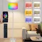 Rattan Floor Lamp with Remote,Dimmable Rattan Boho Smart Floor Lamp with LED ...
