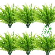 24 PCS Artificial Ferns for Outdoors, Fake Boston Fern Plants Greenery Outdoo...