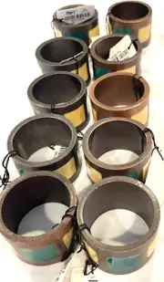 10 PIER 1 BRONZE GREEN & YELOW INLAY ENAMEL NAPKIN RINGS -FREE SHIP