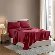 Full XL Size Bed Sheets Set Burgundy, Bedding Sheets Set on Amazon, 4-Piece Bed Set, Deep Pockets Fitted Sheet, 100% Luxury Soft Microfiber, Hypoallergenic, Cool & Breathable