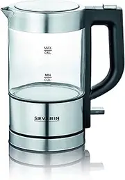 SEVERIN Mini Glass Kettle 0.5 L, Powerful and Compact in High-Quality Design, Electric Kettle with Limescale Filter, Stainless Steel/Black, WK 3472
