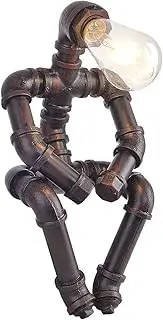 Kaj Hejmo Water Pipe Table Lamp Robot Style- Retro Industrial Steampunk Rustic Table Light- Vintage Farmhouse Desk Lamp for Bedroom,Office, Bedside, Nightstand, Baror or Shop (Rust-Style B)