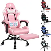 [ALFORDSON] Gaming Chair with Massage and 150° Recline, Ergonomic Executive Office Chair PU Leather with Footrest, Height Adjustable Racing Chair with SGS Listed Gas-Lift, 180kg Capacity (Vogler Pink)