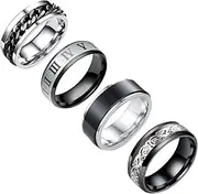 [SOLFEJ] 4PCS Plain Band Rings for Men Stainless Steel Rings for Men Wedding Ring Cool Spinner Rings for Men Black Stainless Steel Ring Set Anxiety Ring Fidget Size 6-12
