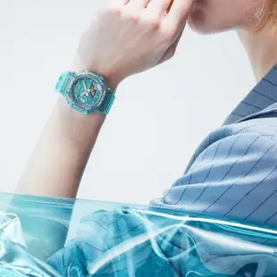 【CASIO 卡西歐】G-SHOCK 女錶 八角農家橡樹 半透明雙顯手錶-藍(GMA-S2100SK-2A)