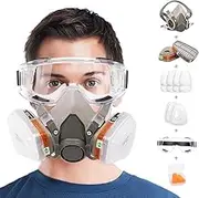 Reusable Respirators Half Facepiece Cover - Chemical Respirator with Filters/Goggle Against Dust Organic Gas Vapors for Epoxy Resin Welding Woodworking