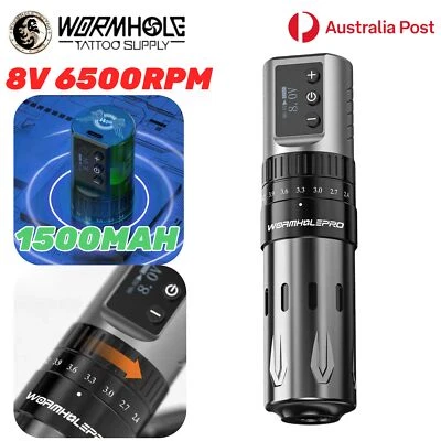 WORMHOLE Tattoo Machine Pen Gun Wireless Power Supply Adjustable Stroke LCD AU