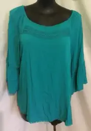 AUTOGRAPH JADE GREEN "PEASANT" EMBROIDERED TOP SZ 18-NEW REDUCED $