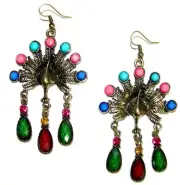 Antiqued Gold Tone Crystal Chandelier Archaize Peacock Dangle Earrings #7