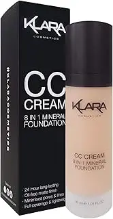 Klara Cosmetics CC Cream All-in 1 Mineral Foundation, Color Correcting Cream Full Coverage Long Lasting Formula Foundation with SPF for Women (01 Very Light)