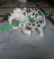 9'' white Marble wild Elephant Figurine lapis malachite Inlay Home Decor m15