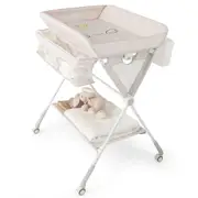 Babyjoy Folding Baby Changing Tables Nursery Diaper Changing Station w/Water Basin & Wheels Beige