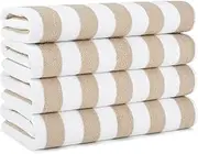 California Cabana Striped Oversized Beach Towel | Set of Four Extra Large 30" x 70" | 100% Ringspun Cotton Double Yarn Strength | Perfect Pool Towel, Beach Towel, Bath Towel- by Arkwright (Beige)