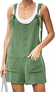 [Generic] Denim Rompers for Women 2025 Sleeveless Jumpsuits for Women Women's Casual Summer Cotton Linen Rompers