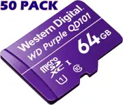 50pcs Western Digital microSDXC Card 64GB WD Purple for Surveillance Cameras