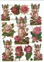German Embossed SILVER GLITTER Scrap Die Cut - Precious Pink Angels EF7343G