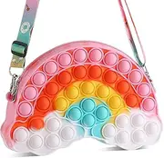 GOHEYI Pop Shoulder Purse Fidget Toys Bag for Girls and Women, Rainbow Clouds Pop Shoulder Bag, Sensory Silicone Fidget Backpack Toy for ADHD Anxiety Stress Relief, Pink