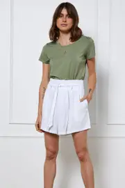 White Belted Shorts High Waist Linen - Size 10, Women's Hw Short