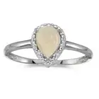 10k White Gold Pear Opal And Diamond Ring