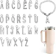 [PEUTIER] 26pcs Letter Charm Accessories for Stanley Cup, Stylish Tumblers Letter Charm Accessories Name & ID Letter Handle Charms for Stanley (Silver)
