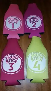 New DRUNK BITCH ONE TWO THREE FOUR BOTTLE Koozie Insulated BEER Holder Coozie
