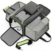 Gray Green Foldable Portable Pet Carrier Bag - Large Capacity Travel Backpack fo