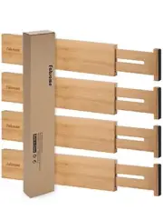 Fabsome Bamboo 4 Pcs Adjustable Drawer Divider, Expandable, 13”x17” Spring-Load